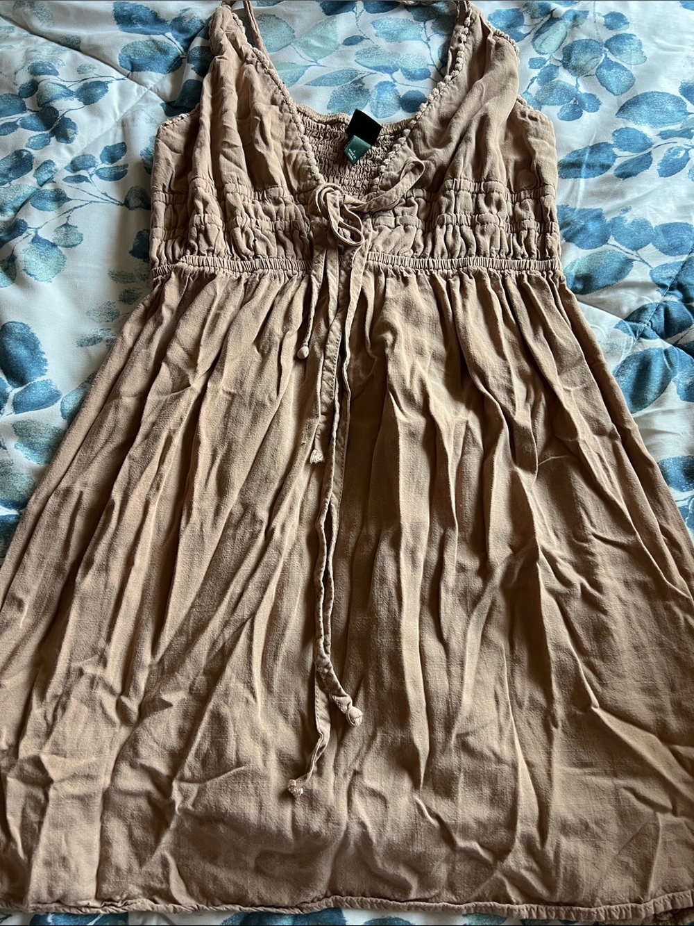 Target Beige Smocked-Waist Sleeveless Mini Dress